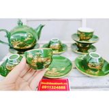  Bộ ấm men xanh vẽ vàng quà tặng xuất xứ Bát Tràng 