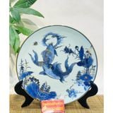  [BÁT TRÀNG CHÍNH HÃNG]-Đĩa Cảnh Men Lam Họa Tiết Lí Ngư-Mỹ Nghệ Bảo Khánh-Đĩa Trang Trí 35cm. 