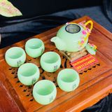  Bộ ấm chén đá xanh ngọc họa tiết Hoa Mai in nổi 350ml BKCEVN-8021 