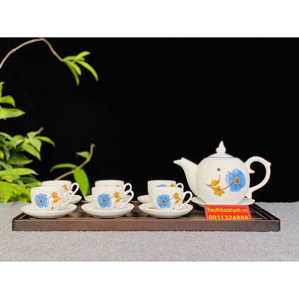 Bộ ấm chén,ấm trà men trắng chóp lửa Bát Tràng chính hãng 350ml 
