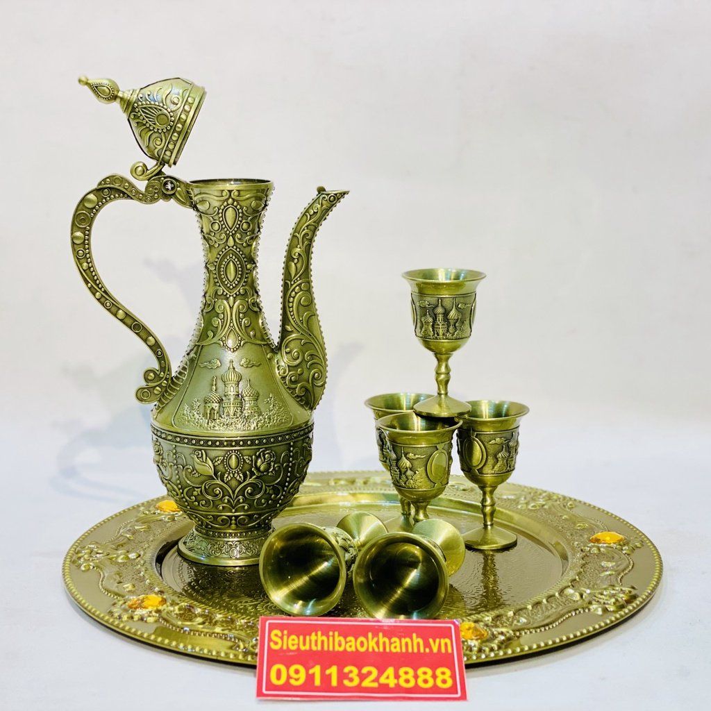  [SALE SẬP SÀN DỊP TẾT]-Bộ Ấm Chén Đồng Dáng Hoàng Gia-Bảo Khánh Việt Nam 750ml 