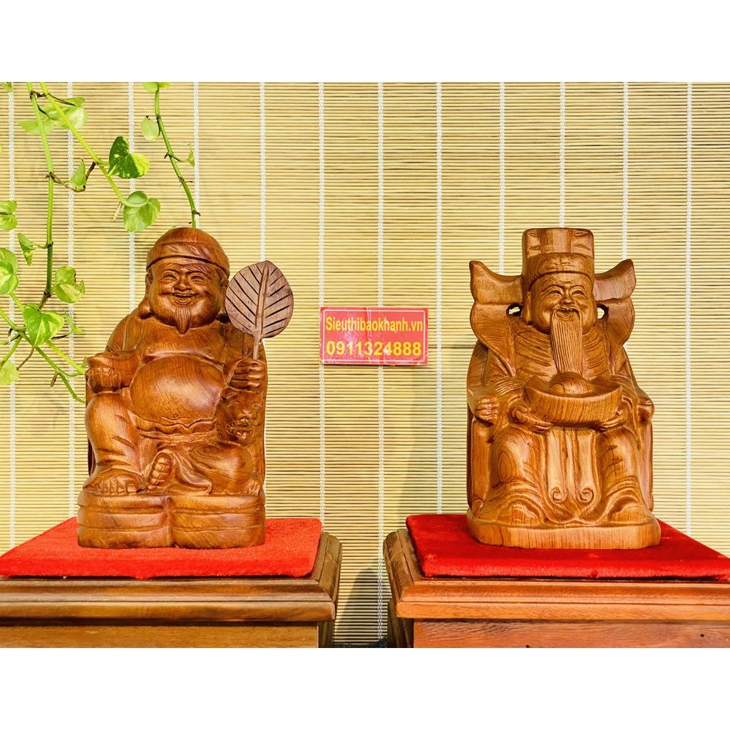  Cặp tượng Thần Tài -Thổ Địa chế tác từ gỗ hương (cao 20cm) 
