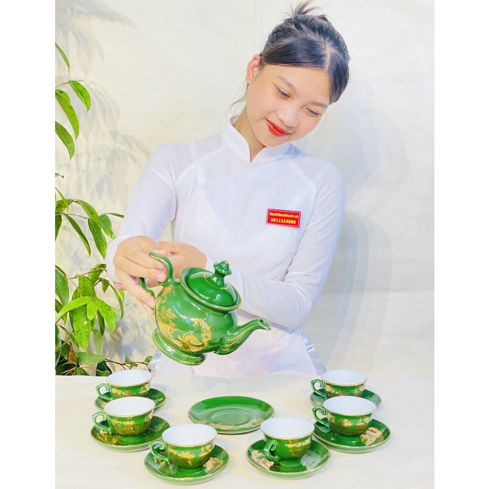  Bộ ấm chén xanh họa tiết công đào phú quý 