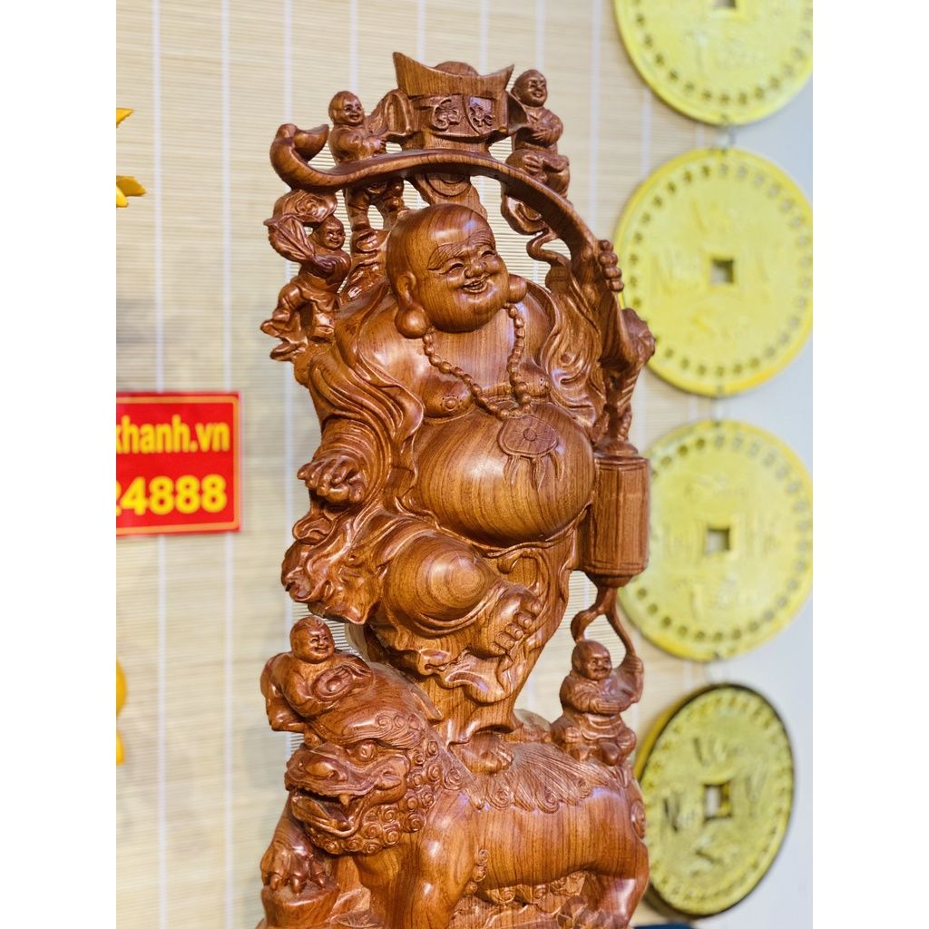  [PHONG THỦY TẠI GIA]-Tượng Di Lặc Bồ Tát Gỗ Hương 60cm-Phong Thủy Bảo Khánh 
