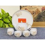  Bộ ấm chén men trắng sứ xương chóp lửa vẽ sen - đánh chỉ viền vàng kim 