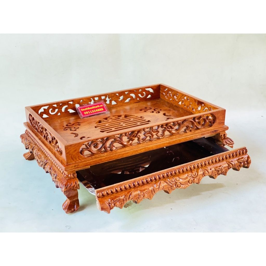  Khay Trà chân quỳ chất liệu Gỗ Hương cao cấp 48cm 