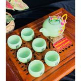  Bộ ấm chén đá xanh ngọc họa tiết Hoa Mai in nổi 350ml BKCEVN-8021 