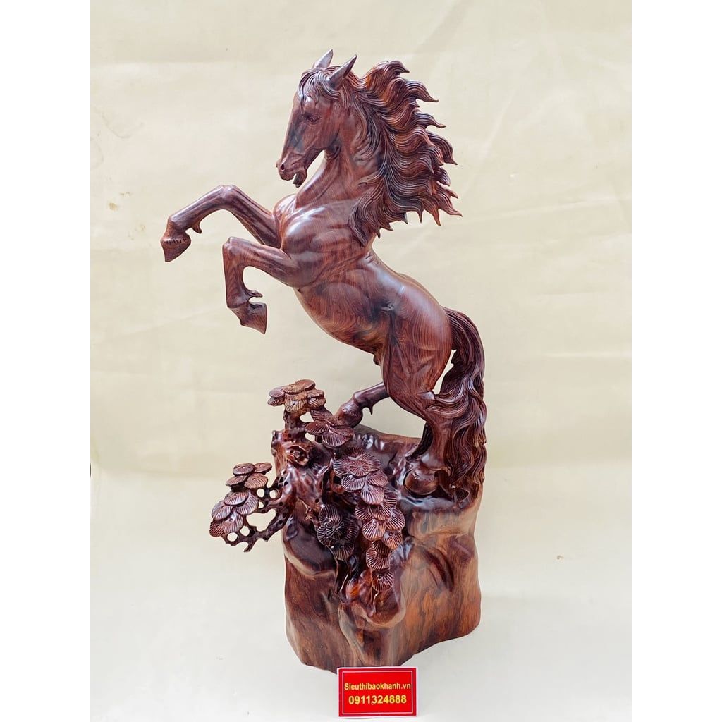  Tượng gỗ Nhất Mã Phi Thiên Gỗ Chun Sụn Cẩm-Bảo Khánh Việt Nam 62cm 