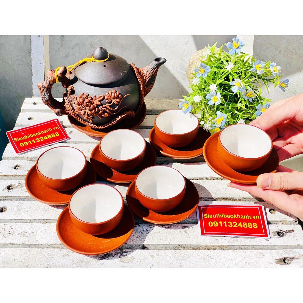  Bộ Ấm Chén Tử Sa hoạ tiết Hoa Cúc đắp nổi BKCEVN-8000 
