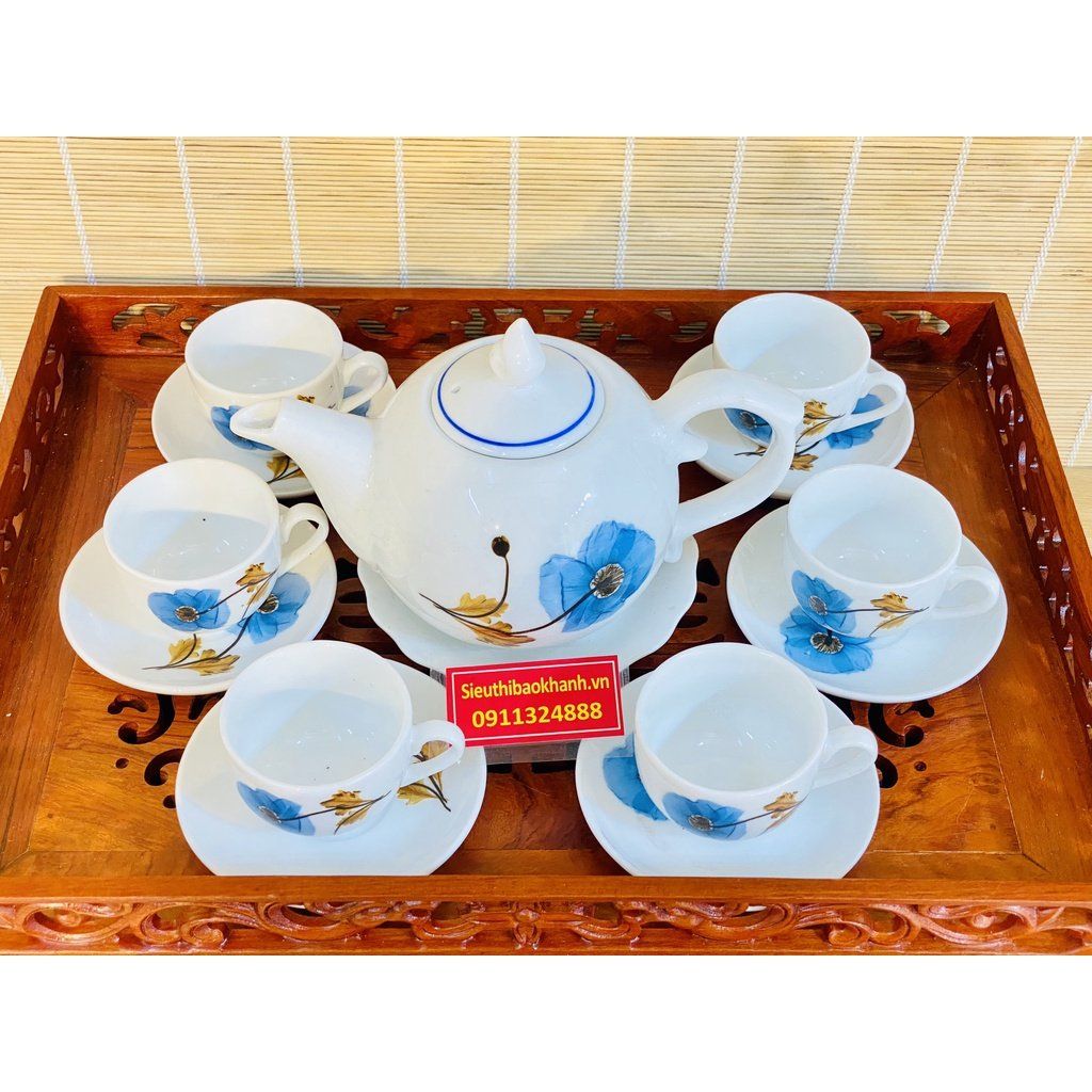  Bộ ấm chén họa tiết hoa xanh 