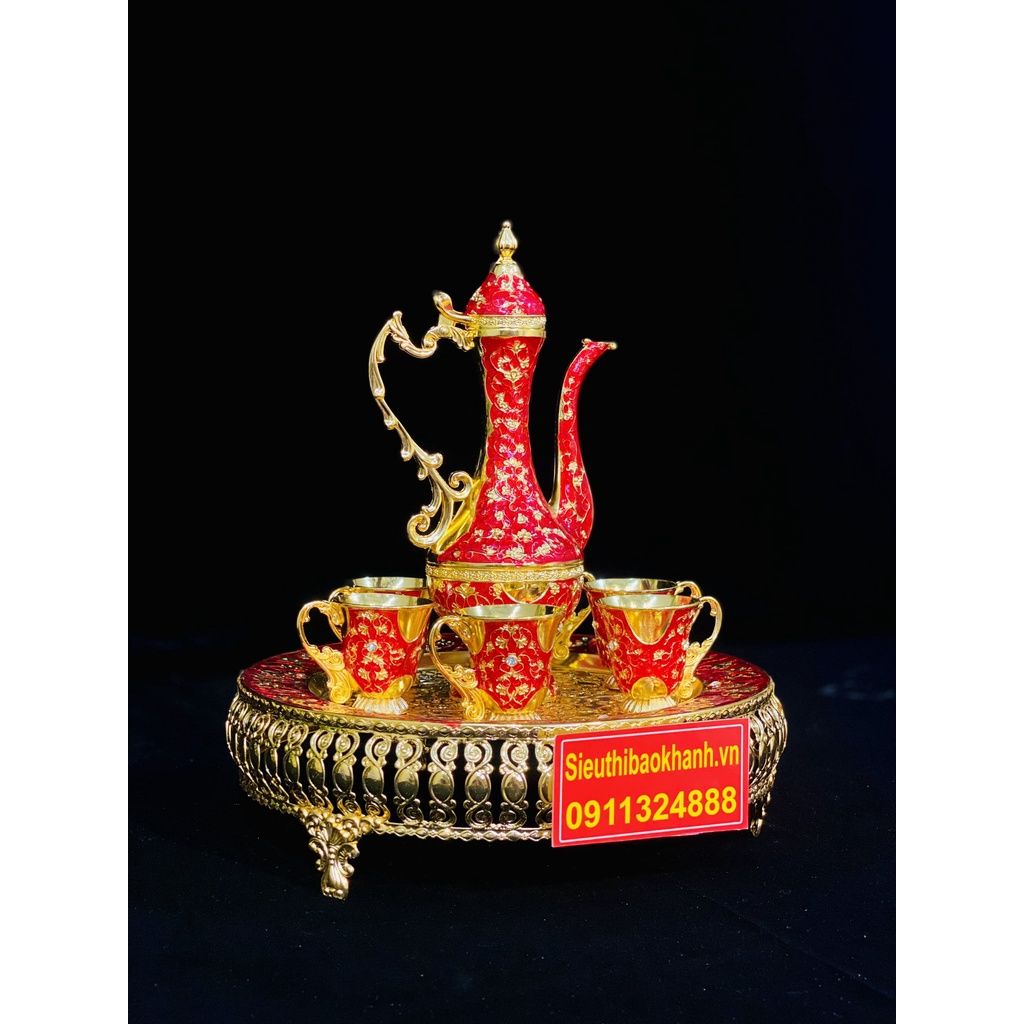  [QUÀ TẾT]-Bộ Ấm Chén Đồng Cao Cấp Dáng Hoàng Gia-Bảo Khánh Việt Nam 750ml 
