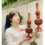  Cặp đèn thờ gỗ Hương sơn PU cao cấp 32cm 