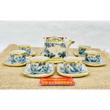  Bộ ấm chén men rạn Bát Tràng dáng vuông họa tiết sơn thủy 350ml 