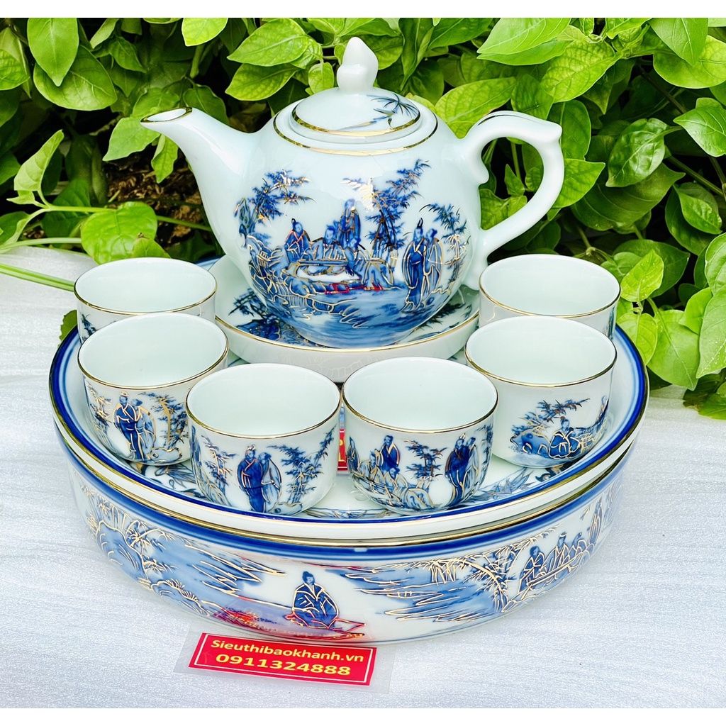  (HÀNG BÁT TRÀNG CAO CẤP ) Bộ ấm chén Thất tiên có khay tròn -Bảo Khánh 