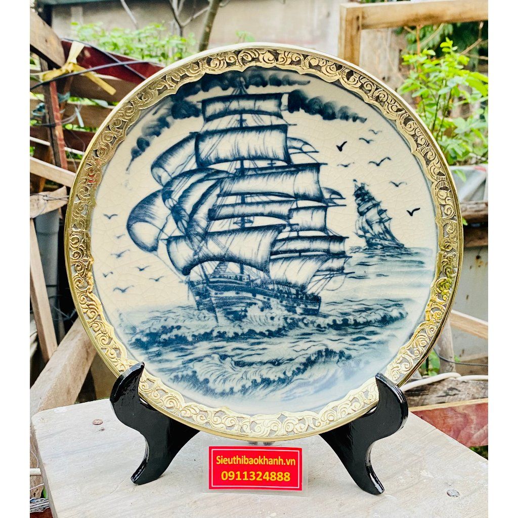  Đĩa Trưng Bày Men Dạ Bọc Đồng Họa Tiết Thuận Buồm Xuôi Gió 