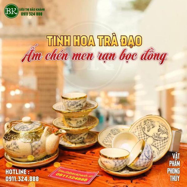  Bộ ấm chén men cổ quai mây bọc đồng xuất xứ Bát Tràng-Siêu Thị Bảo Khánh 