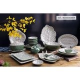  Bộ Bát Đĩa Bát Tràng Họa Tiết Hoa Văn Bèo Xanh Đen Cao Cấp 