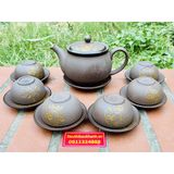 Bộ ấm chén gốm sứ Bát Tràng cao cấp hạo tiết in chìm 