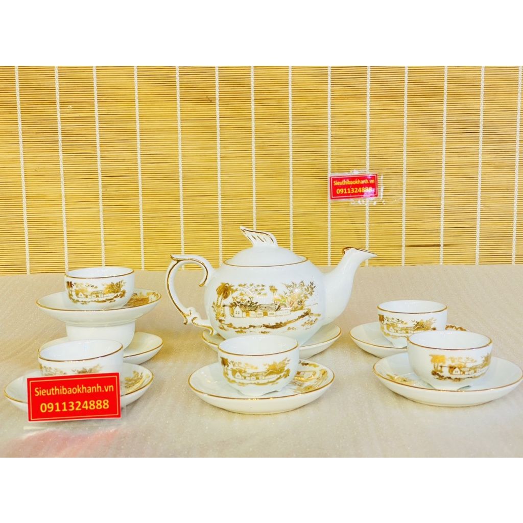  Bộ ấm chén họa tiết làng quê vẽ vàng 