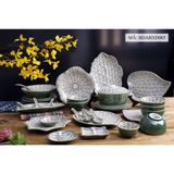  Bộ Bát Đĩa Bát Tràng Họa Tiết Hoa Văn Bèo Xanh Đen Cao Cấp 