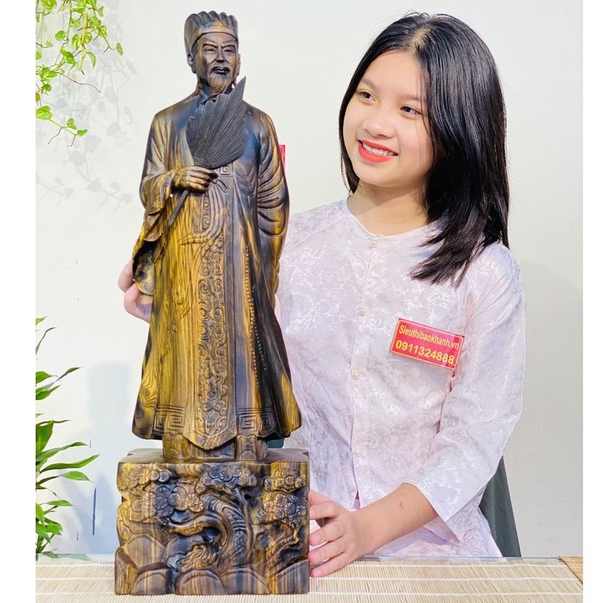  Tượng Gia Cát Lượng Khổng Minh gỗ mun hoa (60cm) 