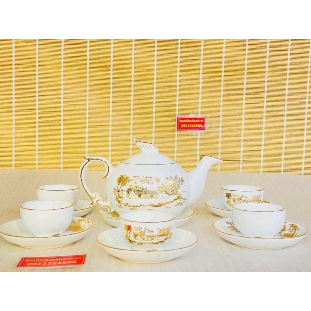  Bộ ấm chén họa tiết làng quê vẽ vàng 