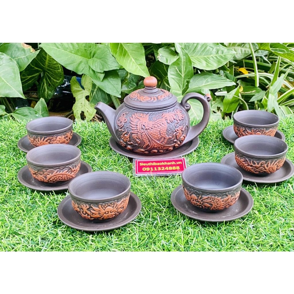  BaoKhanh-Bộ ấm chén tử sa họa tiết Kỳ Lân 