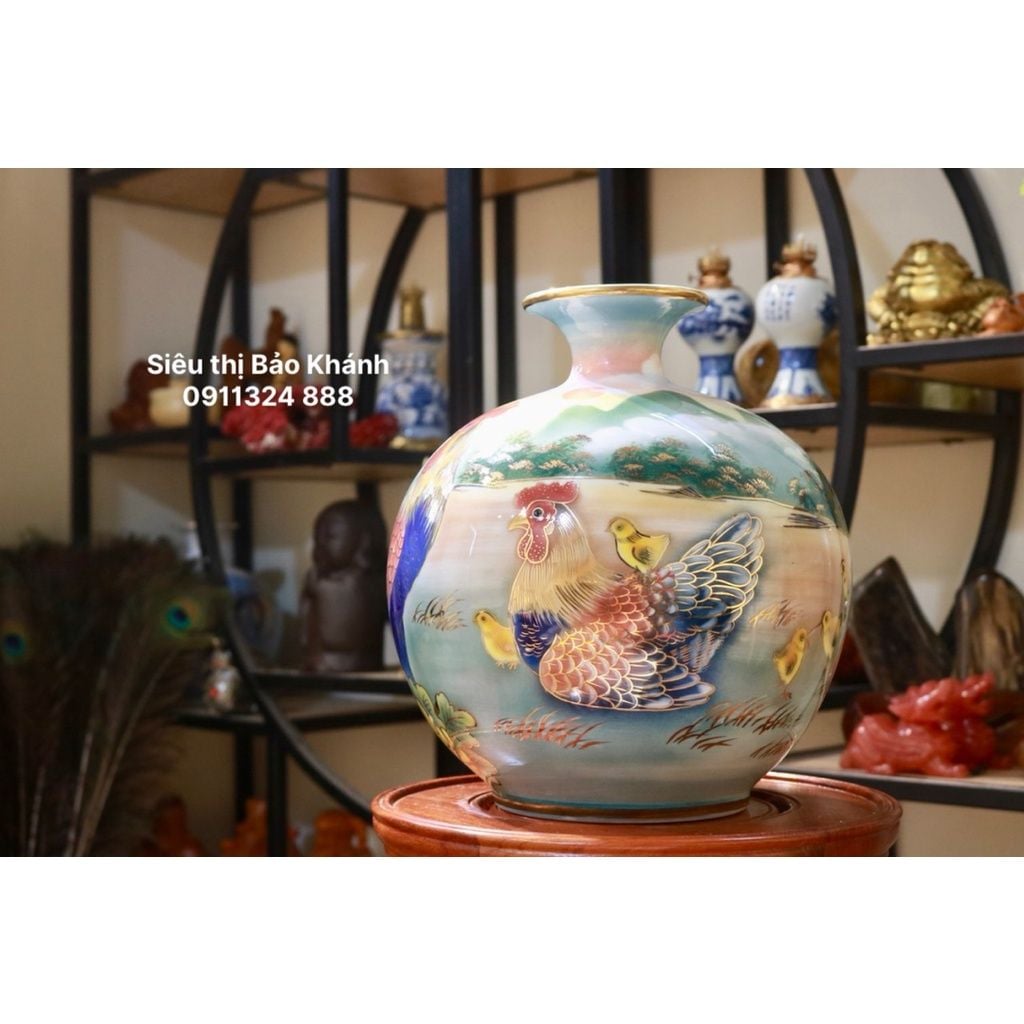  Bình hút lộc Bát Tràng họa tiết Gia Đình Gà 