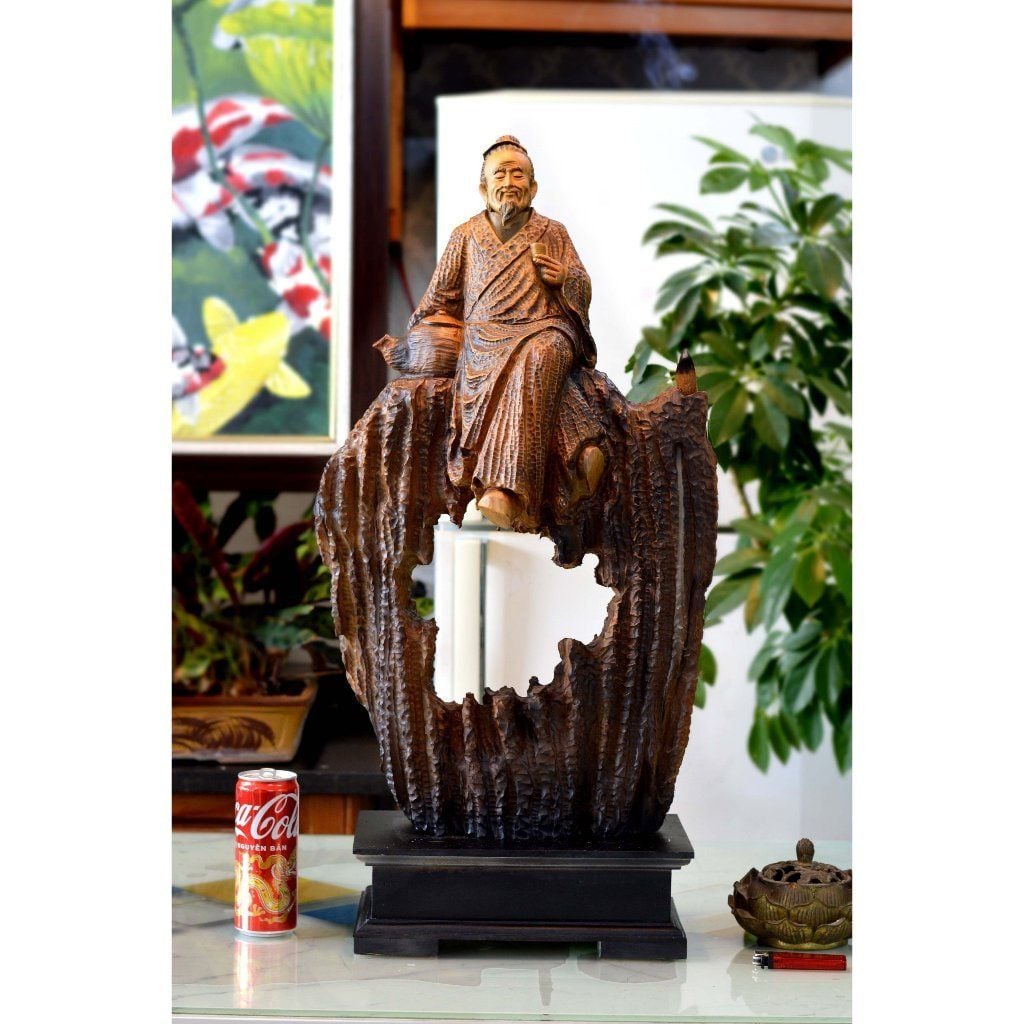  Tượng gỗ thần trà ngồi lũa ấm bách xanh 