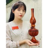 Cặp đèn thờ gỗ Hương sơn PU cao cấp 32cm 
