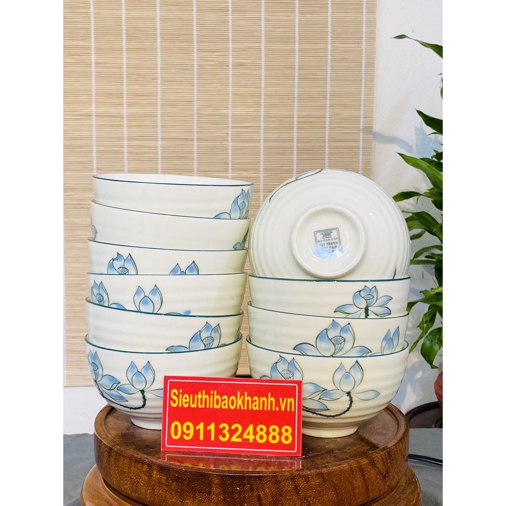  [Bán Lẻ] Bát ăn men kem Vẽ sen xuất xứ Bát Tràng 