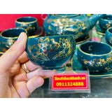  Bộ ấm men xanh vẽ vàng quà tặng xuất xứ Bát Tràng 