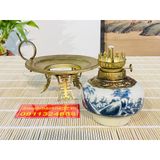  Đèn dầu đồng thân gốm men lam cao cấp (loại 20cm) 