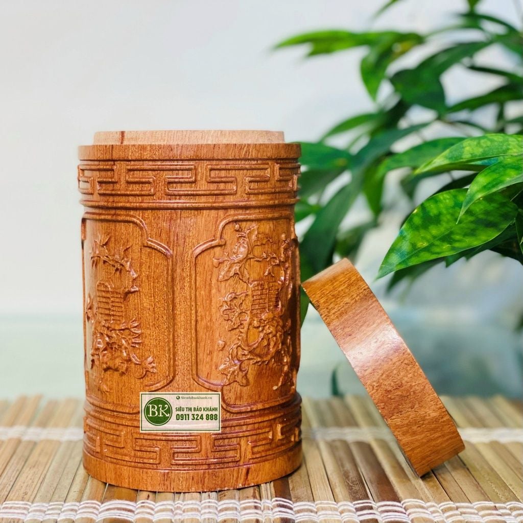  Quà tặng,vật trang trí cao cấp Hộp chè gỗ Bách Xanh 20cm 