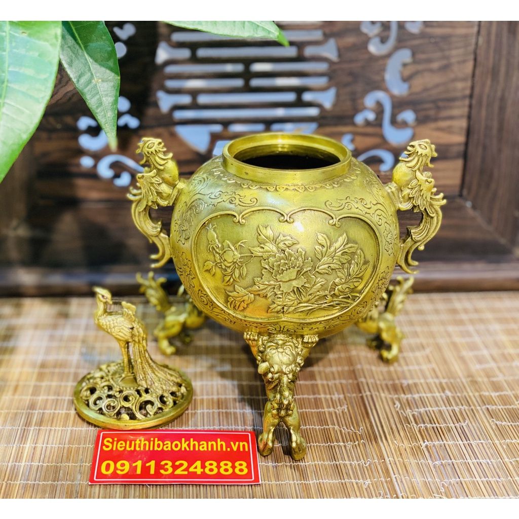  Xông trầm hương đồng quà tặng,đồ trang trí cao cấp 18cm 