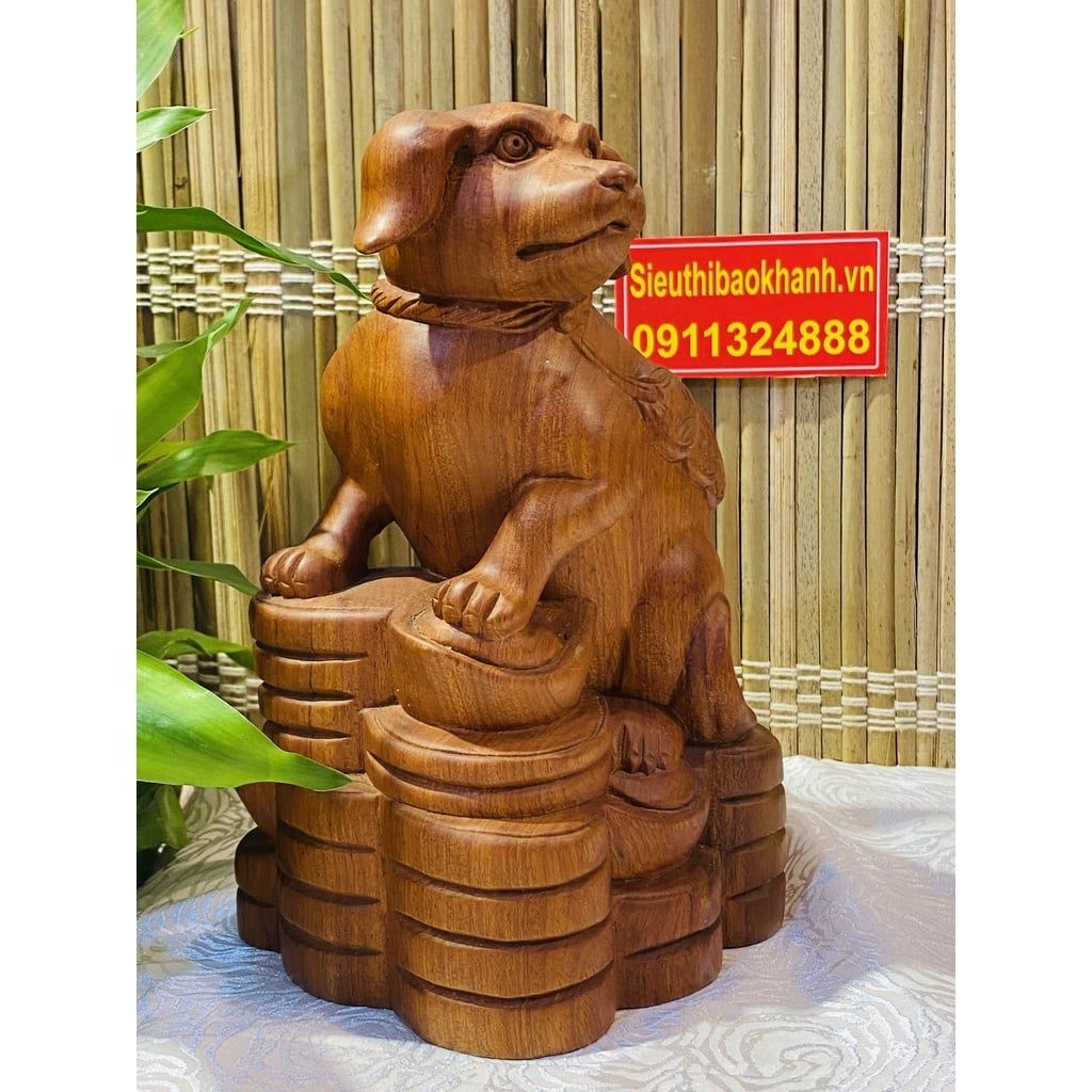  Tượng chó tài lộc gỗ hương -vật phẩm phong thủy ( cao 32cm ) 