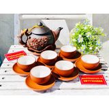  Bộ Ấm Chén Tử Sa hoạ tiết Hoa Cúc đắp nổi BKCEVN-8000 