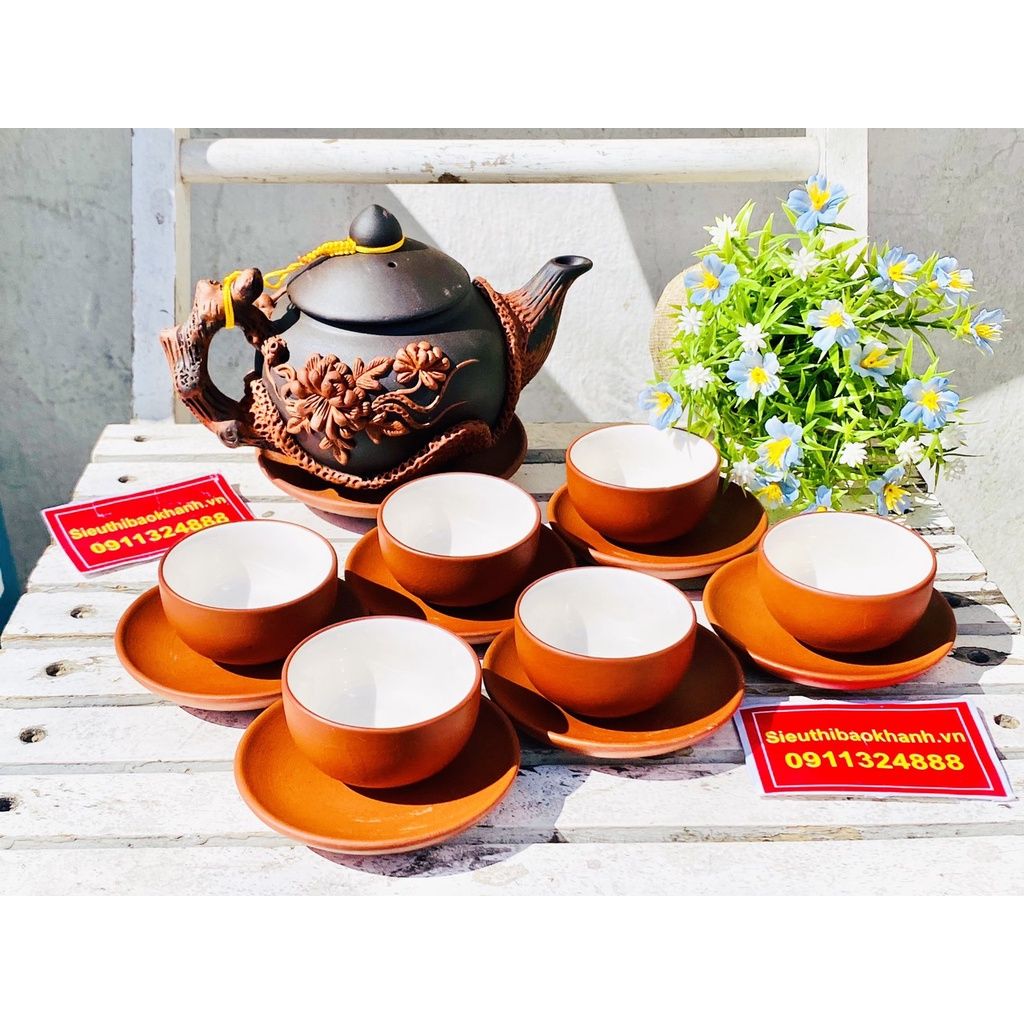  Bộ Ấm Chén Tử Sa hoạ tiết Hoa Cúc đắp nổi BKCEVN-8000 