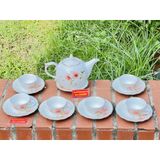  Bộ ấm chén Bát Tràng men trắng hoa tiết hoa 
