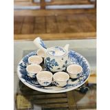  [BÁT TRÀNG CHÍNH HÃNG]-Bộ Ấm Trà Men Rạn Men Lam Vẽ Sơn Thủy-Siêu thị bảo khánh 