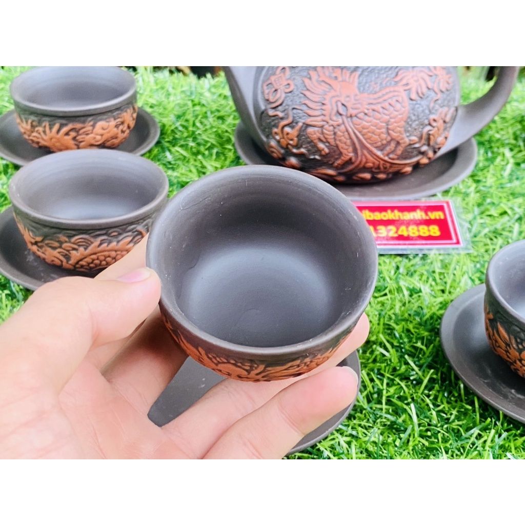  BaoKhanh-Bộ ấm chén tử sa họa tiết Kỳ Lân 