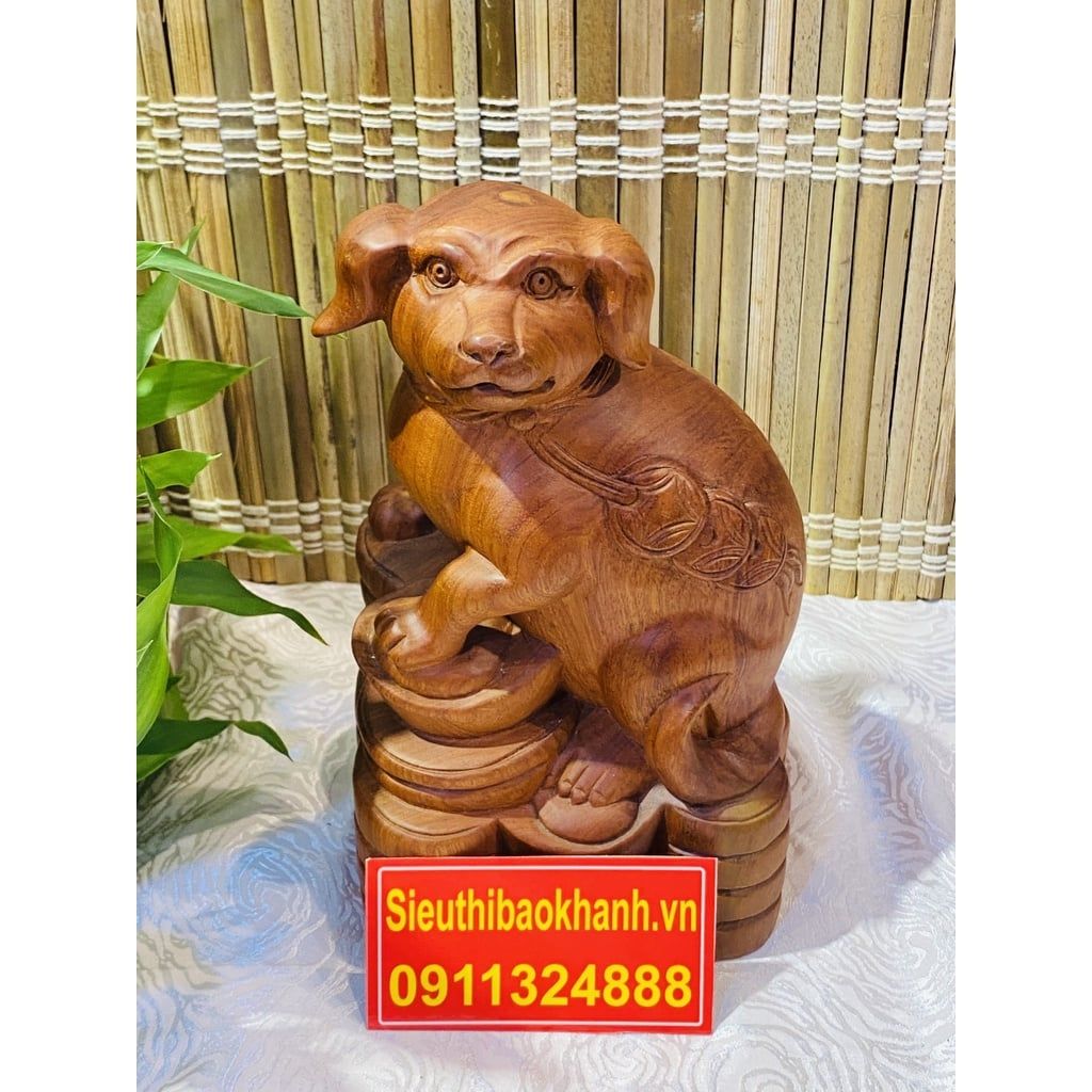  Tượng chó tài lộc gỗ hương -vật phẩm phong thủy ( cao 32cm ) 