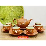  Bộ Ấm Chén Tử Sa Hoa Mai Bát Tràng 300ml-Mỹ Nghệ Bảo Khánh 