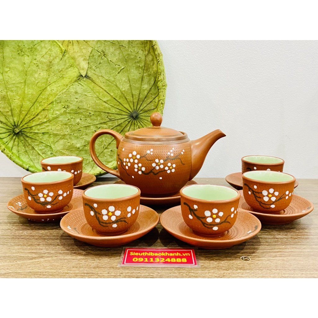  Bộ Ấm Chén Tử Sa Hoa Mai Bát Tràng 300ml-Mỹ Nghệ Bảo Khánh 