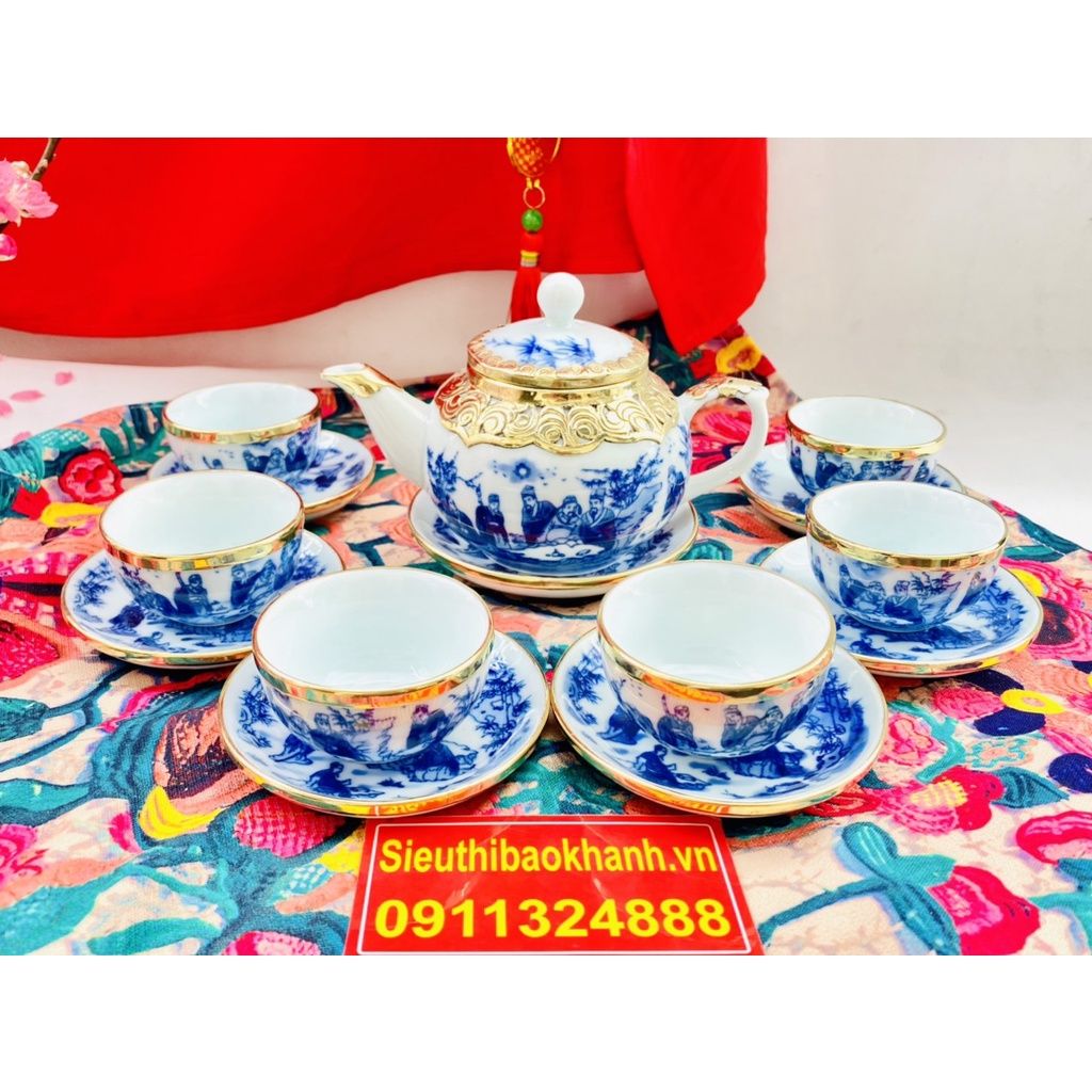  Bộ ấm chén Trúc Lâm Thất Hiền bọc đồng (loại 300ml) 