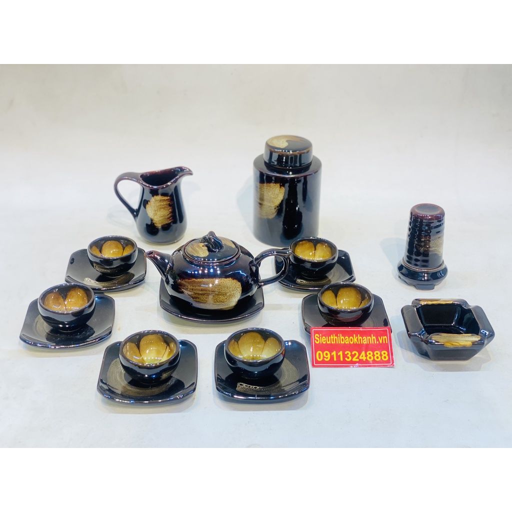  Bộ ấm chén,ấm trà tử sa Bát Tràng cao cấp kèm phụ kiện 350ml 