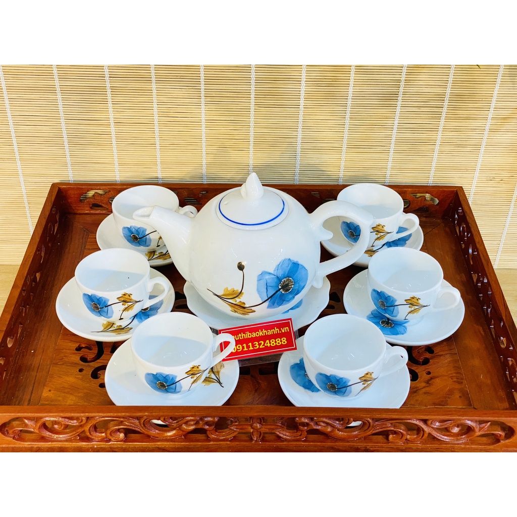  Bộ ấm chén họa tiết hoa xanh 
