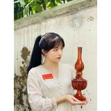  Cặp đèn thờ gỗ Hương sơn PU cao cấp 32cm 