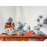  Bộ ấm chén men rạn bọc đồng Bát Tràng họa tiết Sơn Thủy Hữu Tình BKCEVN-8032 