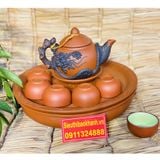  Bộ ấm chén Tử Sa Bát Tràng đắp nổi cao cấp 350ml 